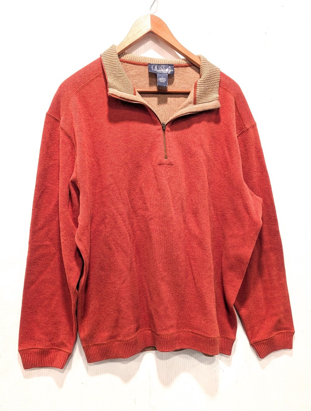 CARIBBEAN JOE Men's Burnt Orange Half-Zip Pullover Cotton Sweater Size Large